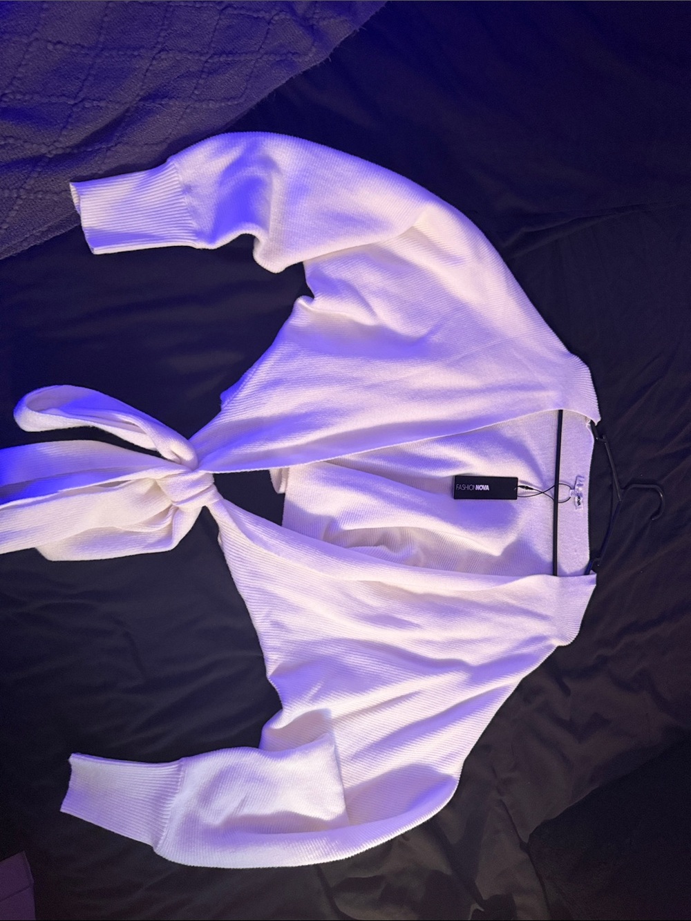 Fashion Nova White Tie-Front Cropped Cardigan Sweater